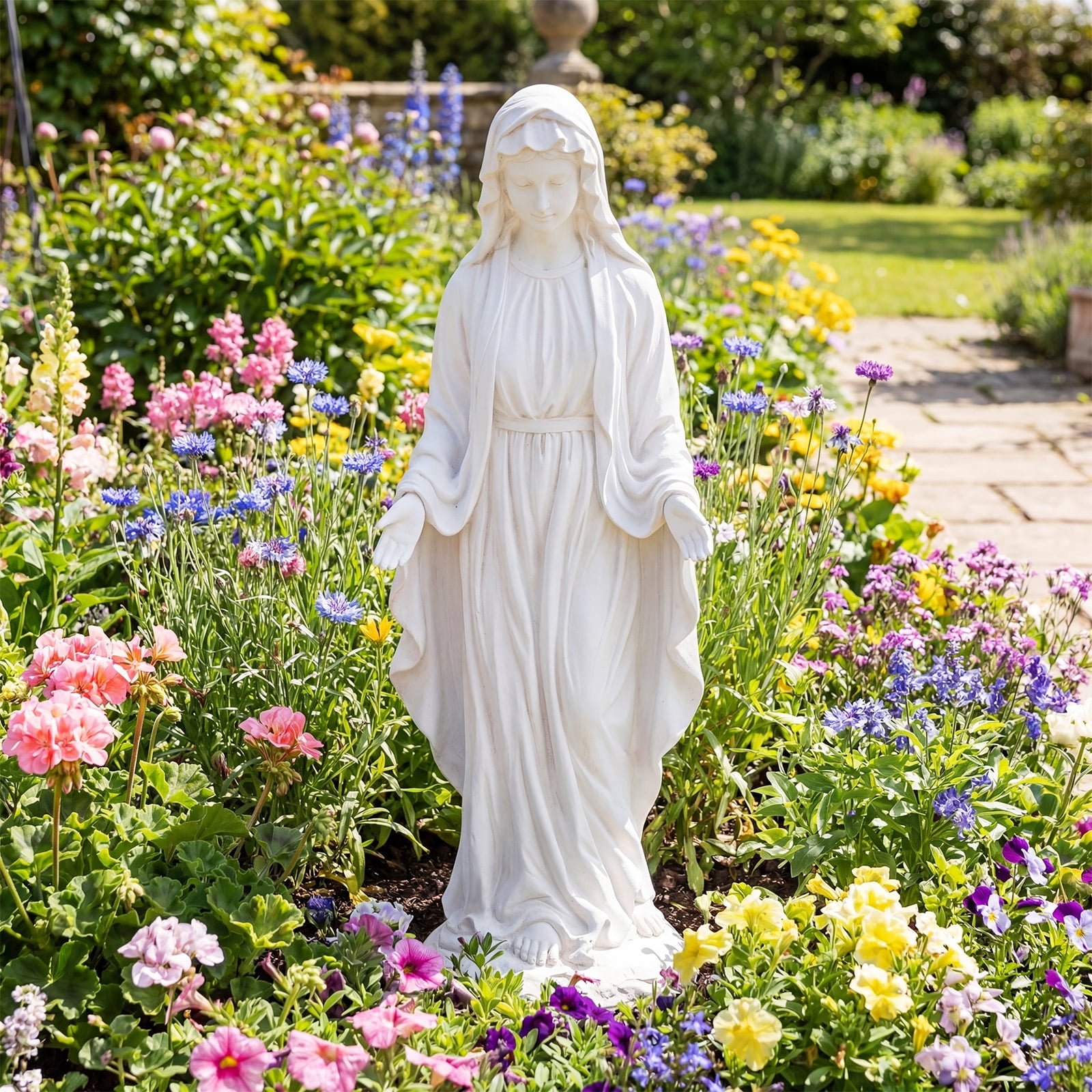 Costway 29.5" Virgin Mary Statue Tall Outdoor Religious Sculpture with Aged Finish for Yard