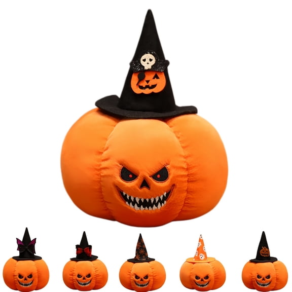 Halloween Devil Pumpkin Plush Toy -13.8 '' Soft Magician Hat with Pumpkin Stuffed Doll Fun Pillow Home Decor