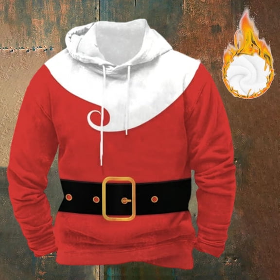 Kalauyu Men Christmas Graphic Print Hoodies Long Sleeve Drawstring Pullover Holiday Costume Sweatshirts with Front Pocket Casual Xmas Party Tops