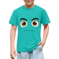 thumbnail image 1 of Blusas y camisas de manga corta con cuello redondo para niños y niñas, color liso, con estampado de expresión linda, manga corta, holgadas y cómodas, blusa para niña, 1 of 6