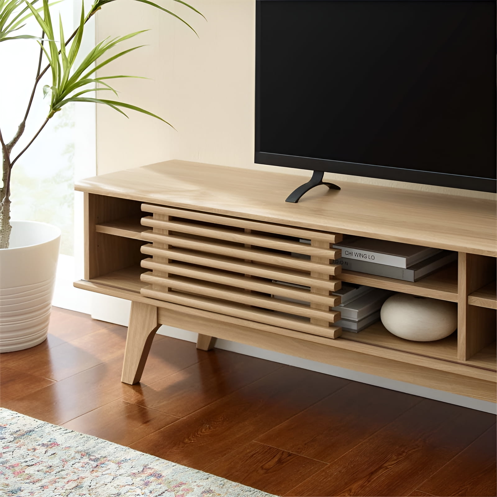 Modway Render 70"W Modern Wood TV Stand for TVs up to 78" in Oak