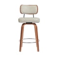 thumbnail image 5 of ClinQ 26 inch Swivel Counter Height Bar Stools Set of 1, Faux Leather Seat with Back, Walnut Bentwood Legs and Metal Footrest, Grey-Sliver Footrest, 5 of 11