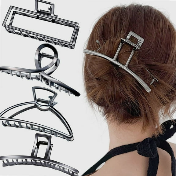 Hair Claw Clips, Large Metal Hair Clips for Thick Thin Hair, 2023 Stylish Big Jaw Clips for Hair, Butterfly Hair Clips,4 Pack Long Hair Clips for Women (Metallic Black)