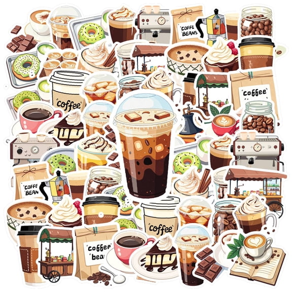 35pcs-70pcs Cute Coffee Stickers Food Kids Stickers Stickers DIY Stickers for Luggage Laptop Suitcase