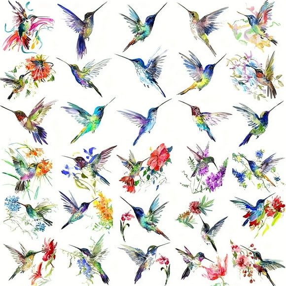 COKTAK 15 Sheets 3D Watercolor Hummingbird Temporary Tattoos - Multicolor Hummer Birds Tattoo for Women, Girls, and Kids - Waterproof and Fake Face Tattoo - Small and Colorful Flower and Fake Tattoo -