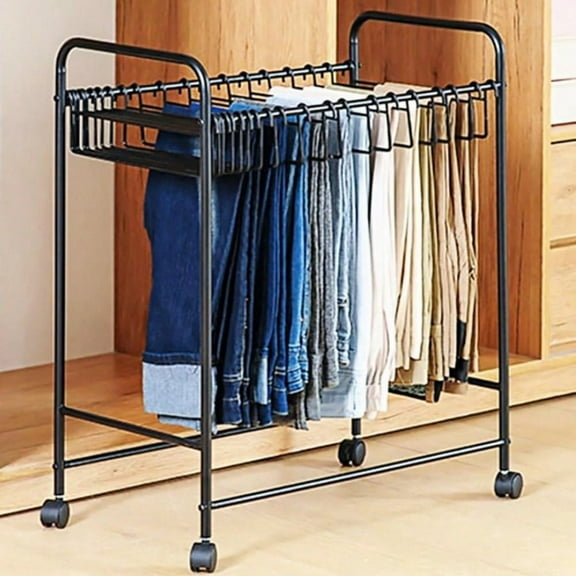 Pants Rack Trolley Hangers Rolling Trouser Hanging Rack Space Saving Storage Closet Organizer 20 24 Pants Jeans Scarf Black Upgraded 24 Pants