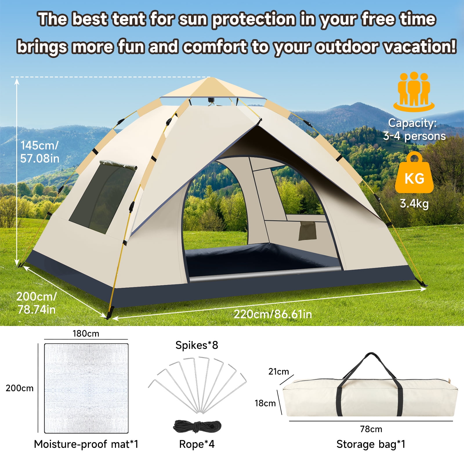 SAN LIKE Camping Tent 2/3/4 Person Instant Easy Pop Up Tents for Camping Lightweight Backpacking Tent Automatic Waterproof Family Easy Set Up Tent for Camping Hiking Traveling - With Windows
