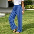 thumbnail image 2 of Arlun Striped Linen Pants for Women Summer Baggy Wide Leg Pant Drawstring High Waist Casual Stripes Color-Block Trousers Soft Lightweight Flowy Beach Resort Trouser with Pockets 1-Blue XXXL, 2 of 7