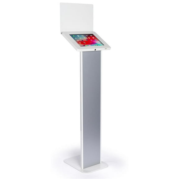 Displays2go Floor Standing Tablet Kiosk, Lockable Steel Housing, Cord Management - White