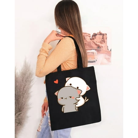 vintage Peach Eating Goma Mochi Cat Nom S to Made in the USA Tote Bag-TH25141
