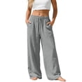 thumbnail image 2 of Plus Size Linen Drawstring Pants, Solid Color Loose Casual Joggers, Breathable Summer Wide Leg Trousers, Comfortable Pocket Pants, Relaxed Fit Lounge Bottoms, 2 of 4
