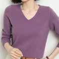 thumbnail image 4 of Women's Soft V Neck Long Sleeve Sweater Fall Casual Regular Fit, Basic Knit Pullover Top Purple S, 4 of 4