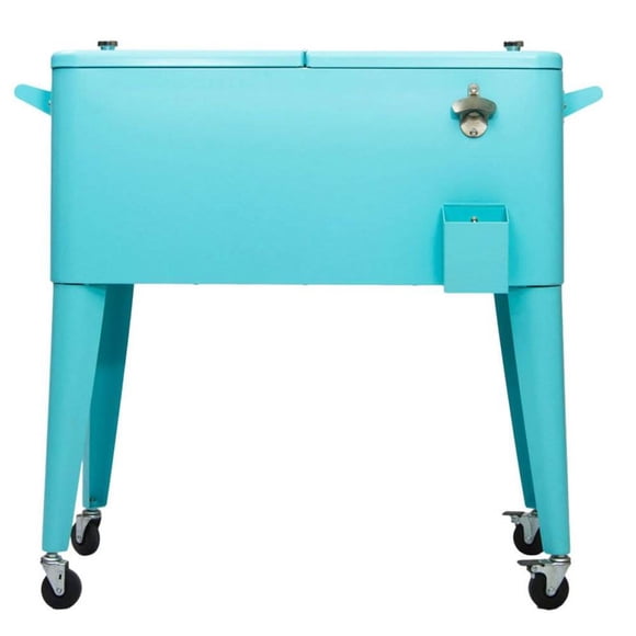 Permasteel 80 Quart 110 Can Insulated Rolling Patio Cart Ice Cooler, Turquoise