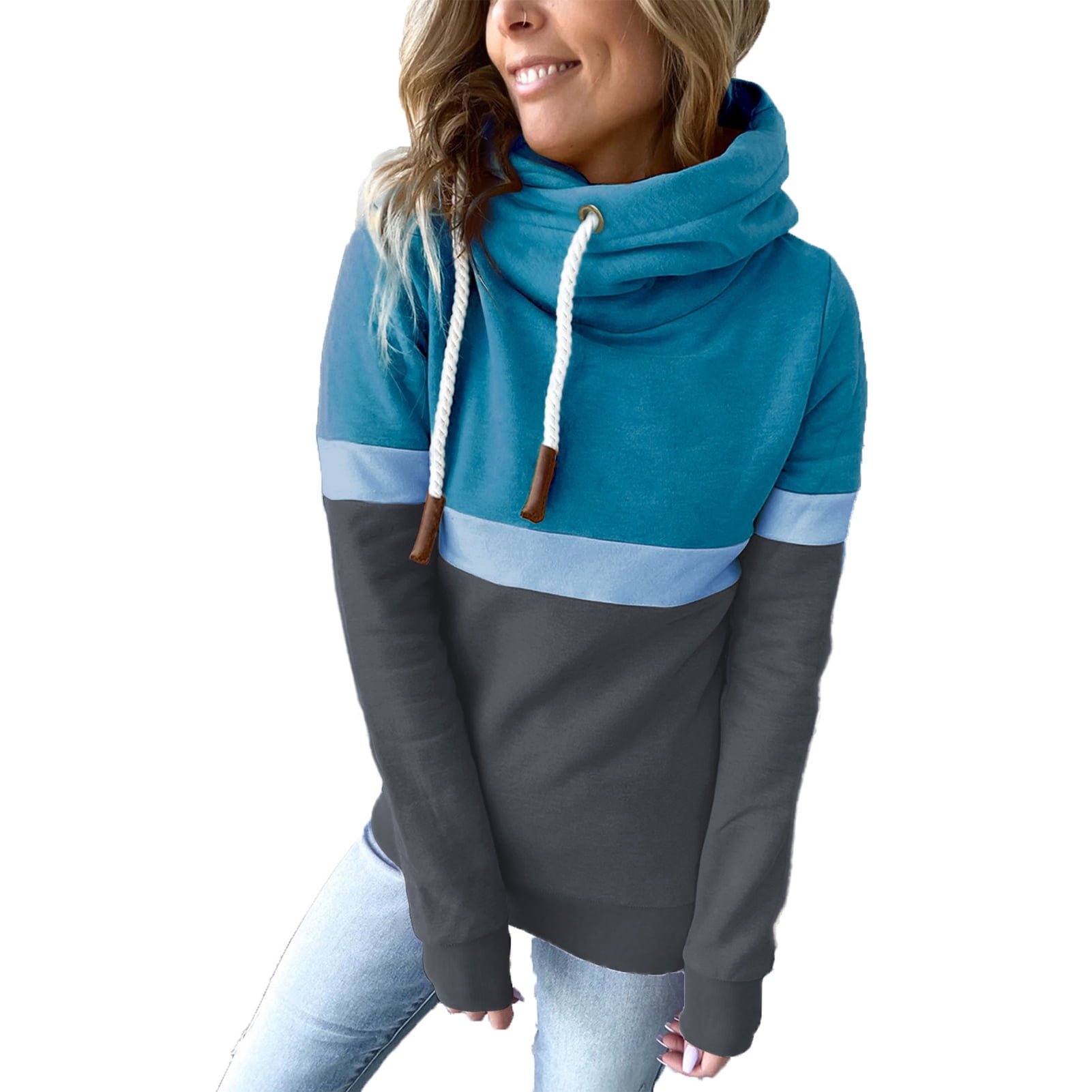 Women Casual Turtleneck Hoodie Cowl Neck Drawstring Sweatshirt Long Sleeve Pullover Hooded Top Walmart