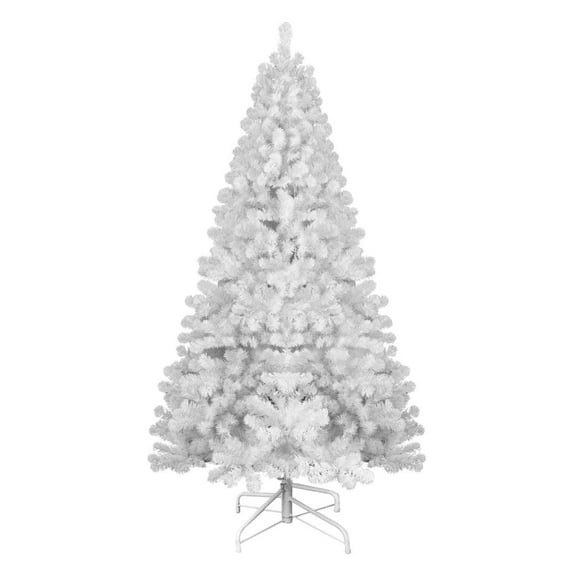 8Ft White Artificial Christmas Tree Unlit Classic Spruce Tree with 1430 PVC Branch Tips a Metal Base for Indoor and Holiday Decoration