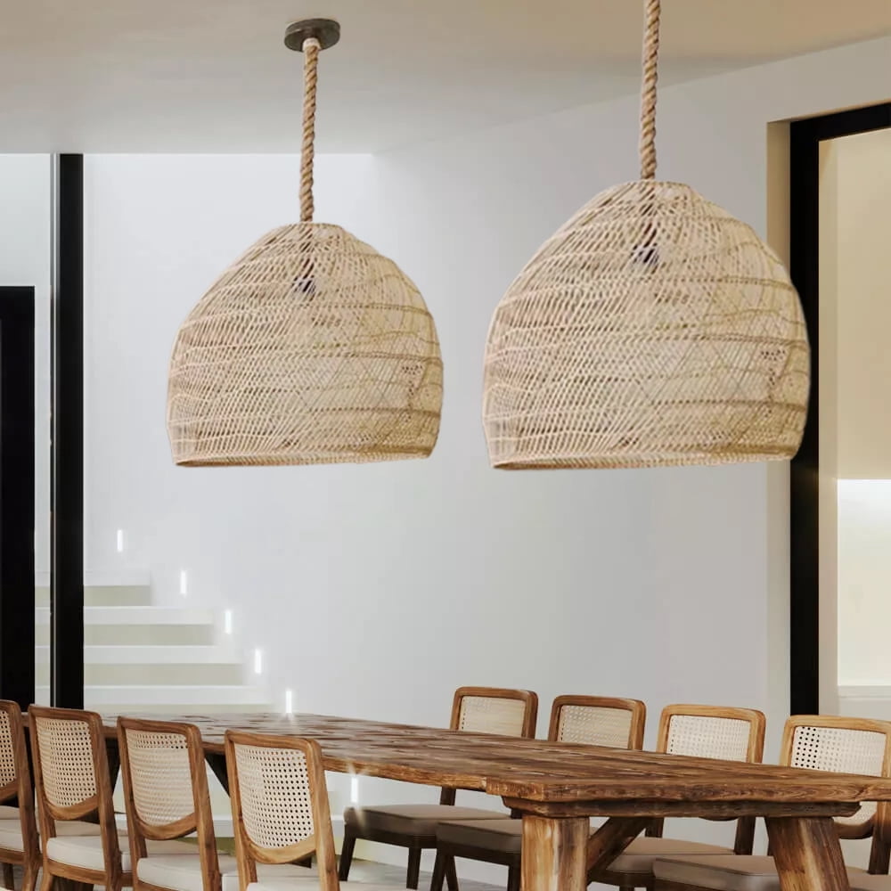 Arturesthome Hemp Rope Pendant Hand-woven Rattan Chandelier Natural Rattan Single Pendant