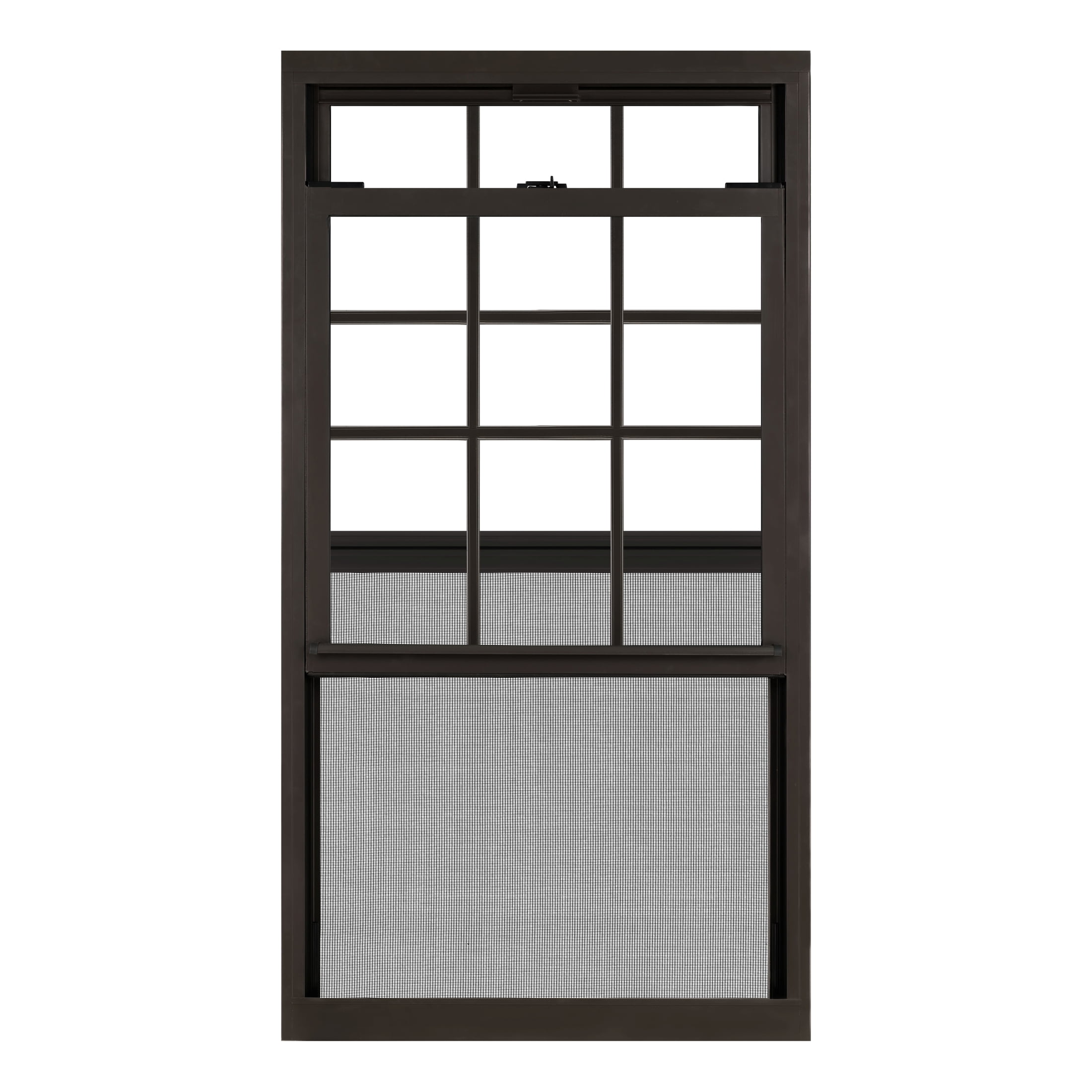 32 in. x 60 in. Brown Aluminum Double Hung Double-Pane Insulated Window with Low-E Glass, Grids and Screen