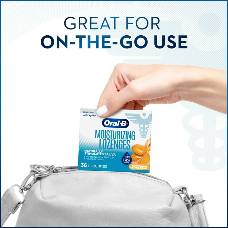Oral-B Dry Mouth Moisturizer Lozenges, Sugar Free Xylitol, Orange