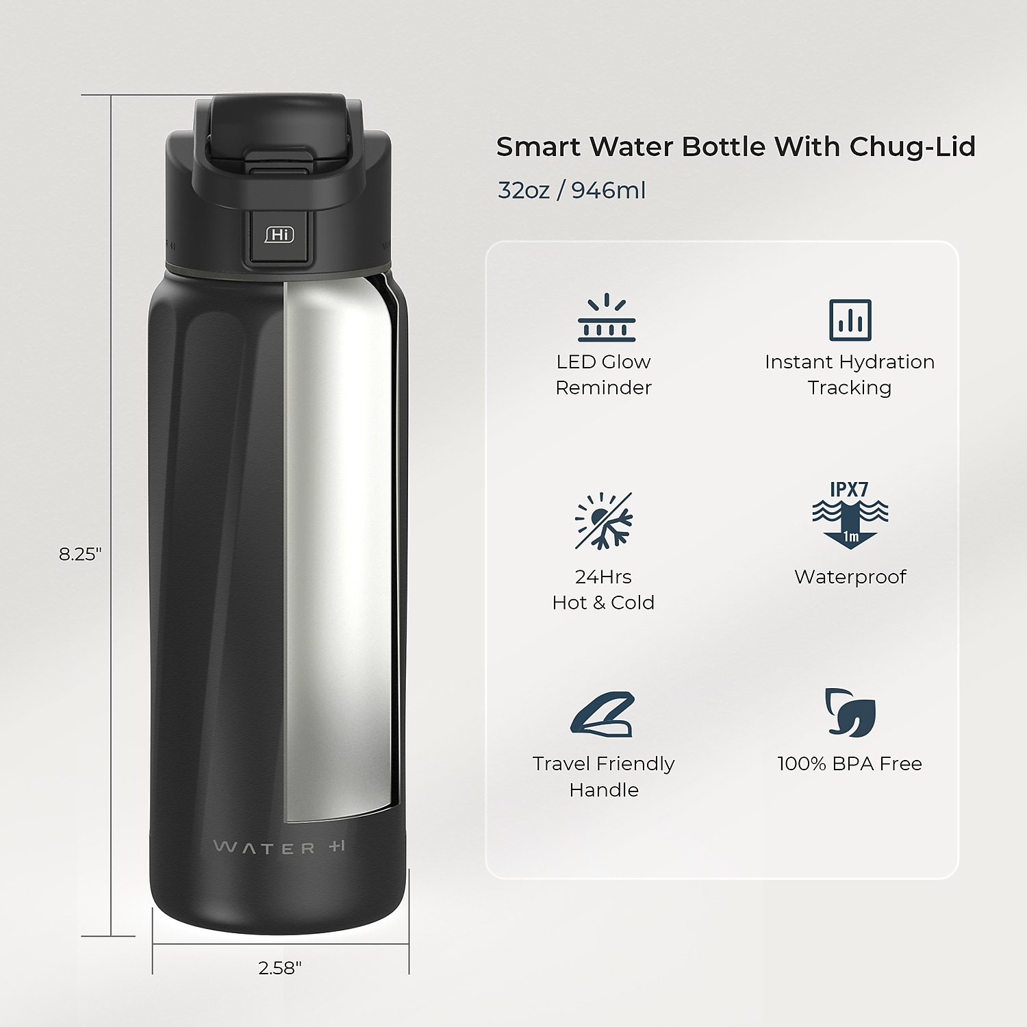 WaterH BOOST Stainless Steel Triple Wall Insulated Smart Water Bottle 32 oz. Black (B003BK)