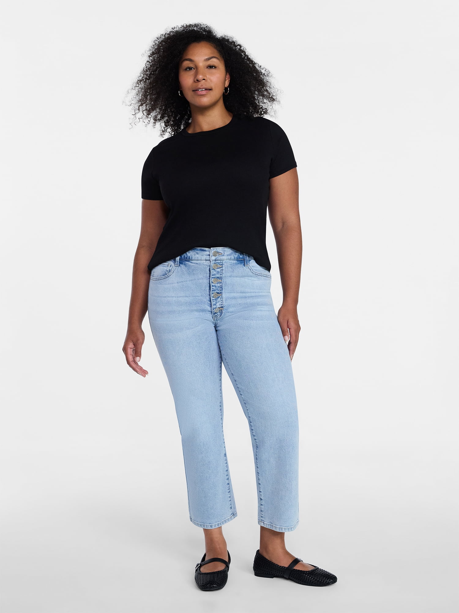 Time and Tru Women's High Rise Button Fly Cropped Jeans, 26.5" Inseam, Sizes 0-22
