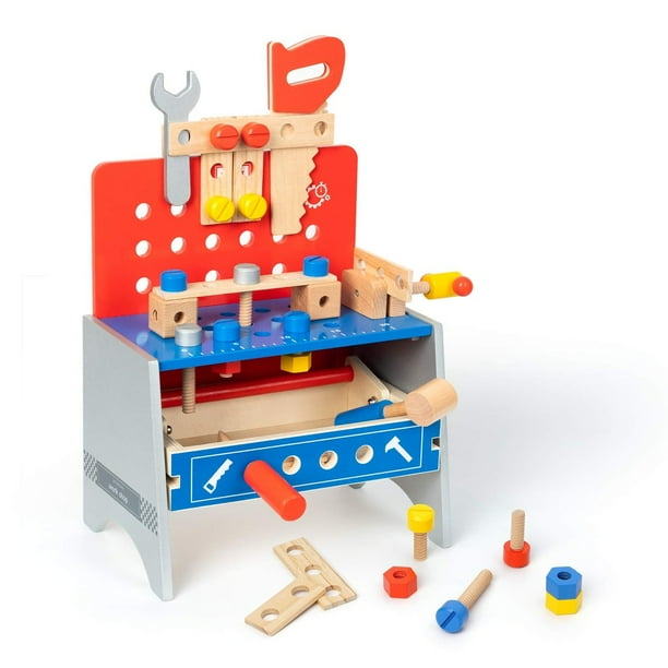 ROBUD Wooden Tool Bench Set for Kids Toddlers, Pretend Play Workbench Toy Kit with TakeAlong