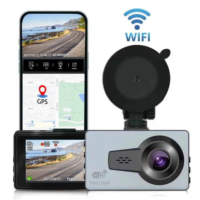 Puntoco Dash Cam Lente de pantalla de 3 pulgadas Alta definición 1260P con Gps Wdr Visión nocturna Sensor G de 170 ° de ancho Monitor de estacionamiento Aplicación de grabación en bucle