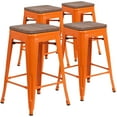 thumbnail image 2 of Flash Furniture Lily 4 Pk. 24" High Backless Orange Metal Counter Height Stool with Square Wood Seat, 2 of 13