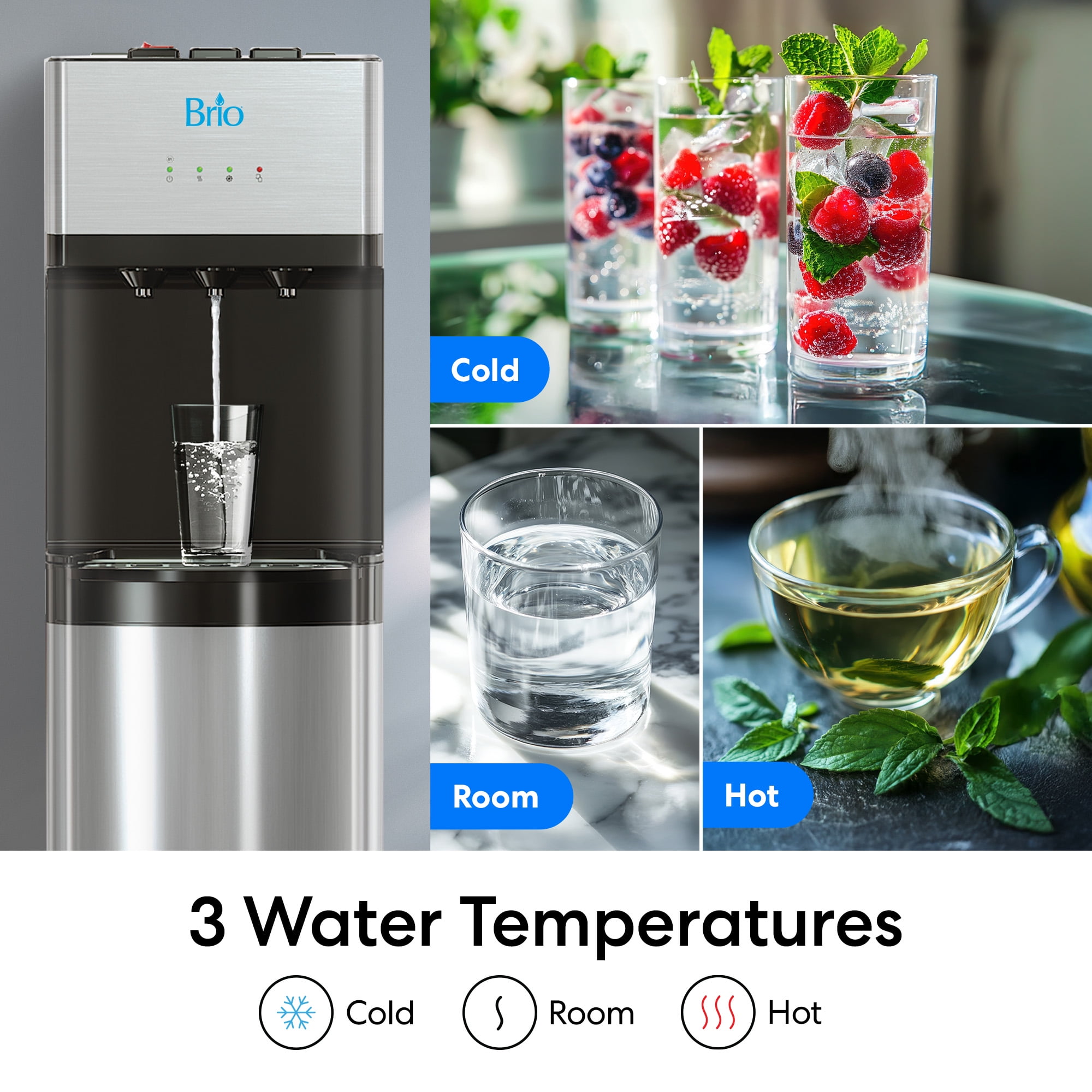 Brio 500 Water Cooler Dispenser Bottom Loading 5 Gallon Capacity Tri-Temperature , Net Content 1