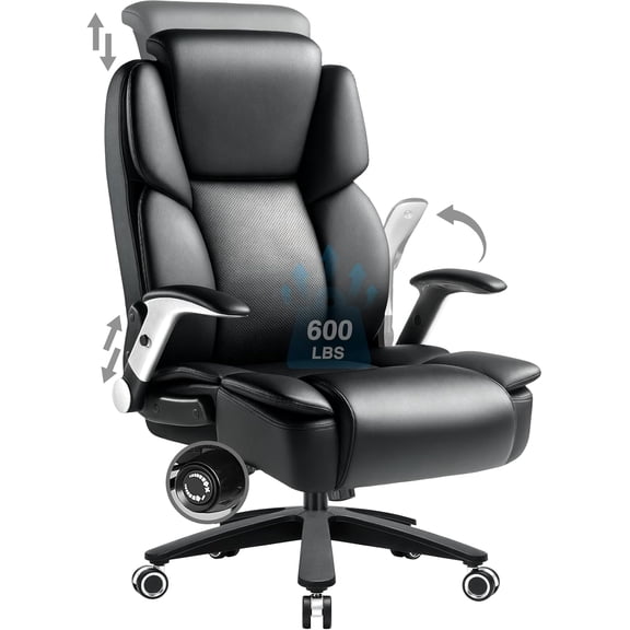 600lbs Big and Tall Office Chair for Heavy People,Heavy Duty  Executive Office Desk Chair with Adjustable Lumbar Support,High Back Reclining PU Leather Computer Chair,Metal (Classic, Black1)