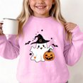 thumbnail image 4 of DJDLJWCJ Girls Halloween Fleece Sweatshirt Long Sleeve Crew Neck Oversized Graphic Pullover Kids Fall Casual Halloween Sweatshirts Pink Size 2T, 4 of 7