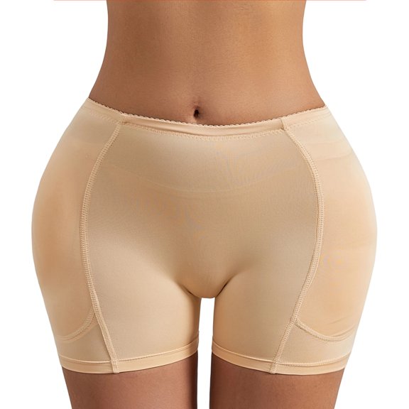 Women Padded Shapewear Shorts Hip Lifting Tummy Control Elastic Tight Boyshorts Shaping Underwear Beige