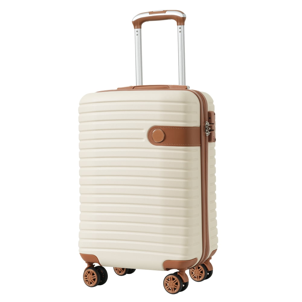 Tcbosik 3 Piece Carry On Hardside Luggage Set with TSA Lock and Spinner Wheels (20 inch, Cream)