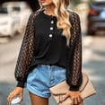 thumbnail image 2 of Women Pullover Top Lantern Sleeve Button Front Breathable Hollow Out Lace Splicing Fall Top for Lady Black S, 2 of 8