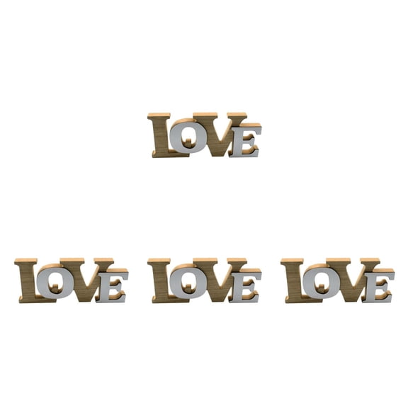Raindrops 4pcs Rustic Wood Set Red Freestanding Love Letters Table Centerpiece Wedding Valentine’s Day Home Decor