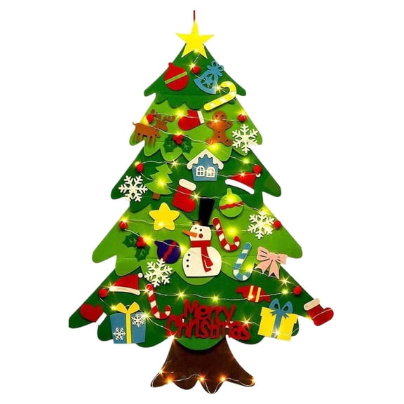 Christmas Decorations Wall-Mounted Felt Christmas Tree with Detachable Ornaments, Diy Decorative Tree with Lights for Bedrooms And Playrooms, Educational Holiday Activity Christmas Gifts Ciozy