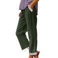 thumbnail image 2 of Weiqiqre Linen Pants Women High Waist Drawstring Cinch Bottom with Button Cotton Loose Casual Trouser with Pockets, 2 of 6