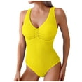 thumbnail image 2 of ITSAME One Piece Bathing Suit for Womens, Solid Color V Neck Tummy Control Sports Bikini Swimsuit Yellow L, 2 of 6