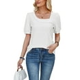 thumbnail image 2 of Fangasis Ladies T-shirt Puff Sleeves Summer Tops U Neck T Shirt Women Casual Tee Bohemian Work Blouse Shirts White XL, 2 of 4
