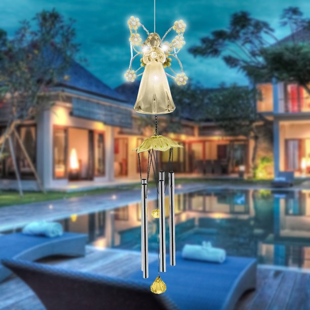 Lámpara Araña solar LED con iluminación de paisaje de carillón de viento de ángel de gancho para patio Ndcxsfigh Para estrenar