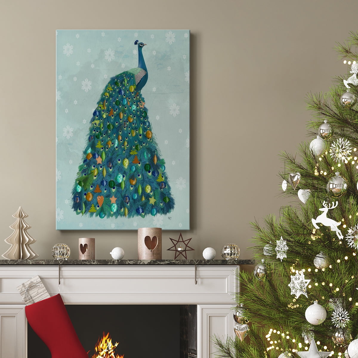 Christmas Peacock Christmas Tree- Gallery Wrapped Canvas