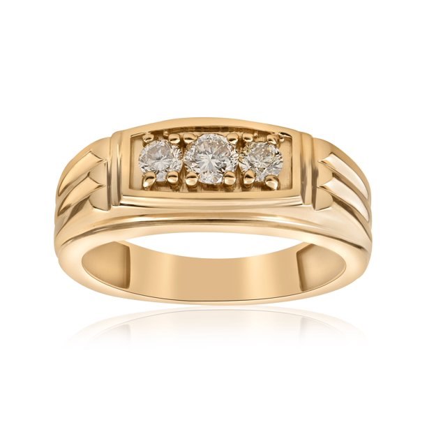 Pompeii3 Mens Gold 3/4ct Three Stone Diamond Anniversary Ring 14K
