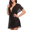 thumbnail image 2 of Fortune Robe Mini Ample en Maille Transparente pour Femmes, Kaftan de Plage, Couleur Unie, Col en V, 2 of 5