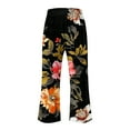 thumbnail image 3 of Lightweight Summer Trousers Women Ladies Cotton Linen Boho Trousers with Pocket Floral Printed Cropped Pants Elastic Waisted Wide Leg Trousers Vintage Ethnic Trousers Hippie Palazzo Pants, 3 of 4