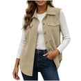 thumbnail image 2 of Fnooota Womens Corduroy Vests, Spring Fall Front Buttons Lapel Collar Sleeveless Outerwear with Pockets Khaki Size S-2XL, 2 of 8