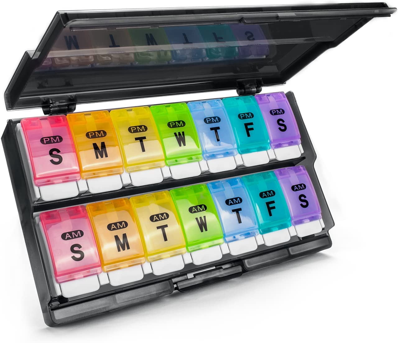 Xlhshop 7 Day AM PM Pill Organizer, 2 Times Daily Large Pill Case, Push Button Pop Open Pill Box, Portable Weekly Medicine Holder for Pills, Vitamins, Fish Oil & Supplements