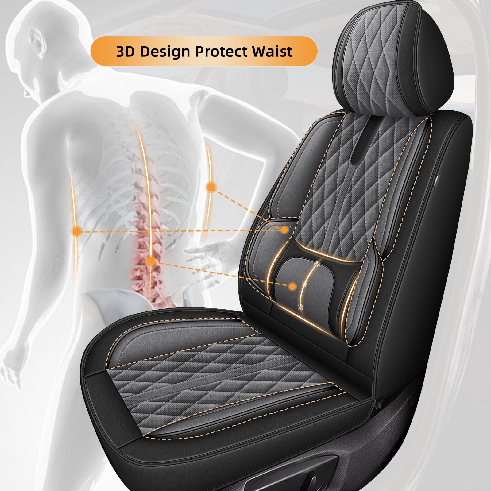 LAONNVIR 2 Front Car Seat Covers Fit for Toyota RAV4 2013-2024 2025 Front Set Leather Seat Cushion Airbag Compatible Automative Seat Cover Protector Grey,Front Set(2 Seat)