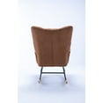 thumbnail image 3 of Modern Rocking Chair, Soft Teddy Velvet Rocking Chair for Nursery, Comfy Wingback Glider Rocker with Solid Wood Base for Living Room Bedroom Balcony, Brown, 3 of 9