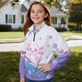thumbnail image 4 of Xoenoiee Axolotl Bubble Palm Tree Print Girls' 1/4 Zipper Sweatshirts Casual Oversized Long Sleeve Pullover Tops Cute Half Zipper Hoodie Sweater, Size 7-8 Years, 4 of 7
