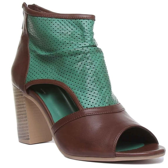 JUSTINREESS Monica Women's Heeled Perforated Sandal In Green Size 6