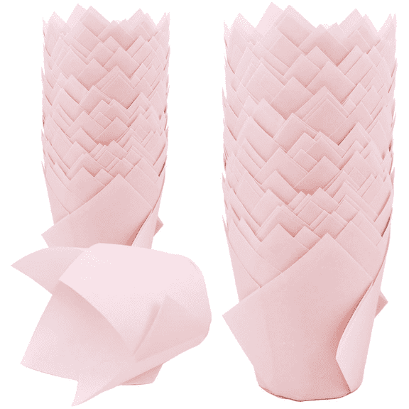 150pcs Pink Tulip Cupcake Liners - Greaseproof Muffin Baking Cups, Professional Paper Wraps for Wedding, Baby Shower, Birthday & Catering Decor